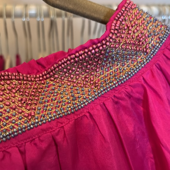 Anthropologie, NWT - Silk Fushia Skirt with delicate beaded waist, Sz M ($258) - Picture 3 of 9